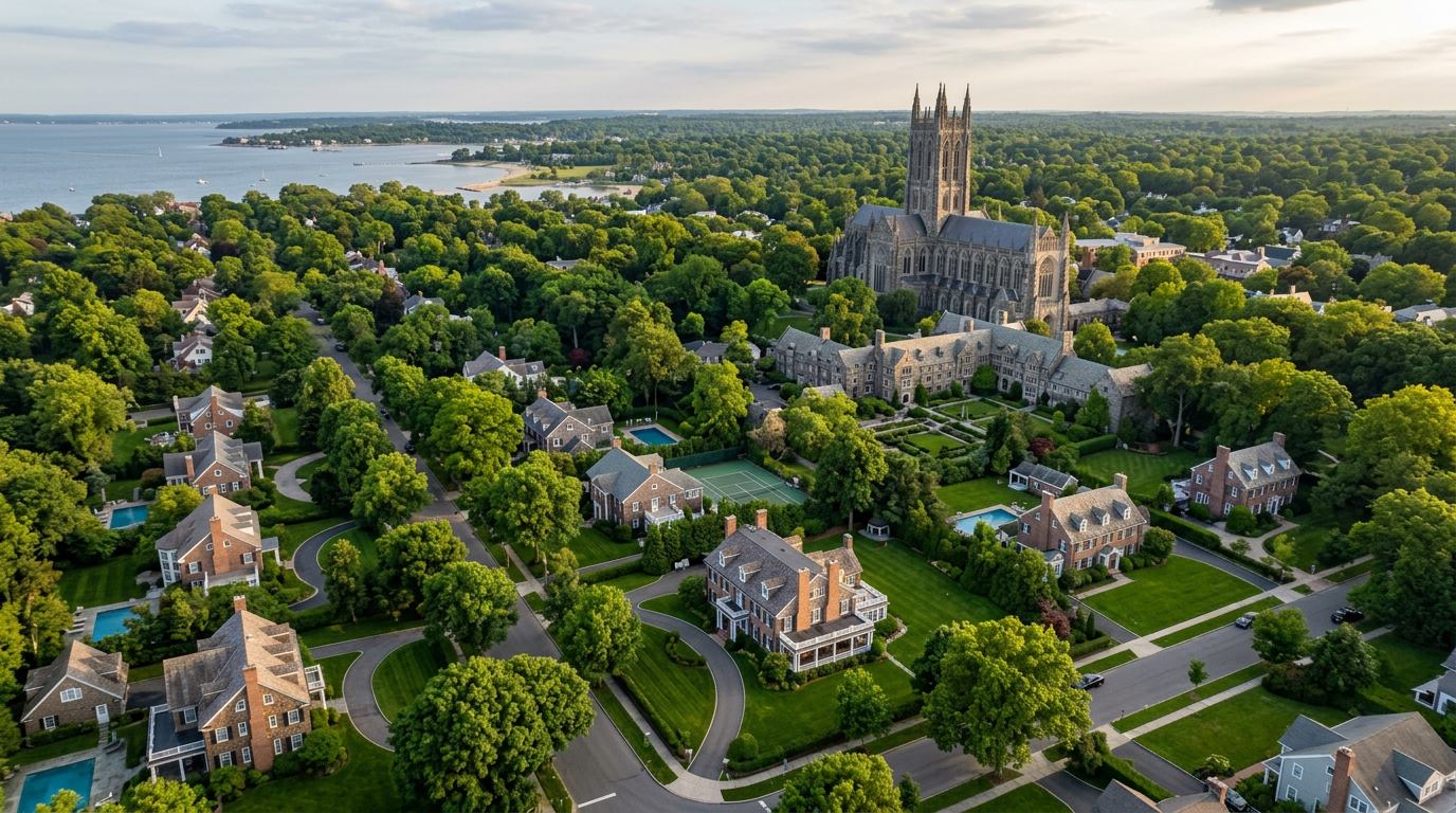 Aerial view of Garden City, NY